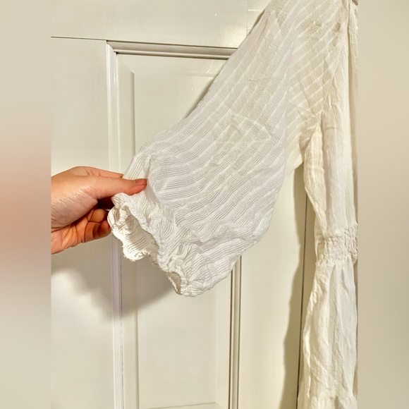 Moon River White Boho Midi Dress Textured Long Sleeve Size Medium - Picture 6 of 10